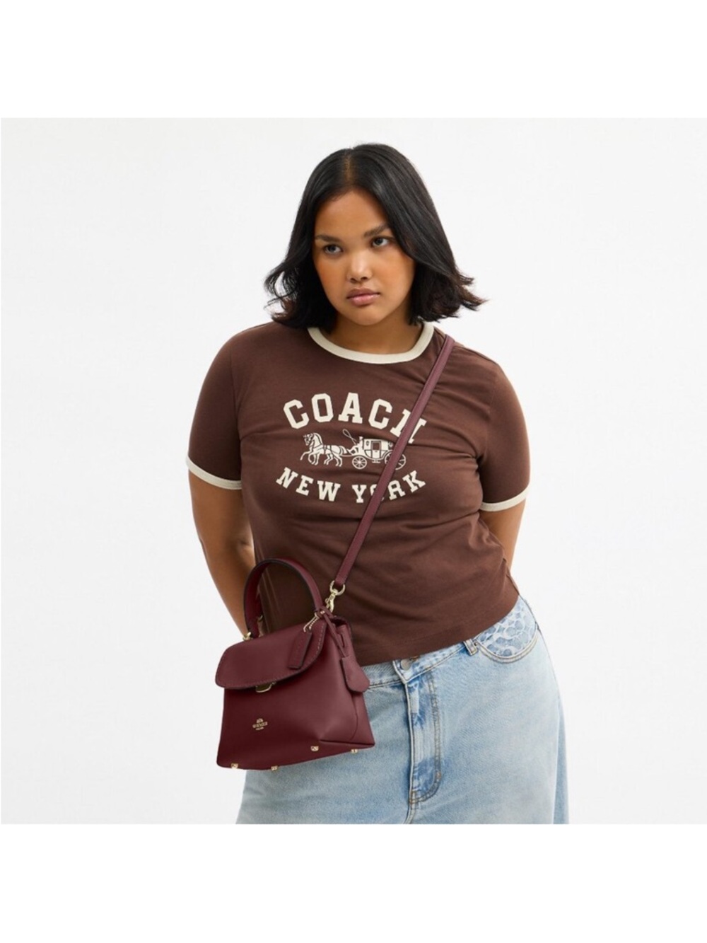 Coach Emory Top Handle Crossbody Satchel Smooth Leather Maroon CCE54 - Picture 2 of 11
